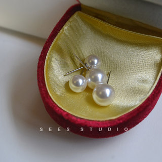 ins Blogger Fever's Same Style Shijia Bright Round Pearl 925 Sterling Silver Earrings for Women, Simple and Retro Style