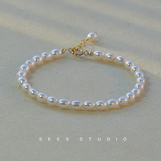 Sees Natural Freshwater Small Pearl Bracelet for Women, Simple Retro Design, 14K Gold-Plated/Can Be Used as a Pendant
