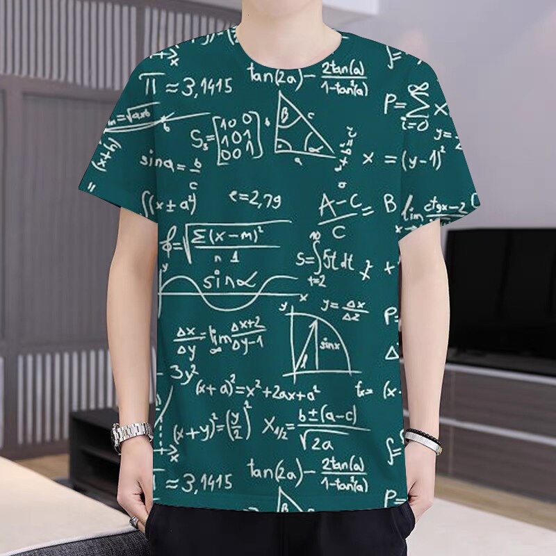 Men's Symbol Academic T-Shirt Short-Sleeved Quick-Drying Thin Short-Sleeved 3D Printed Mathematical Student Wear Loose Trendy