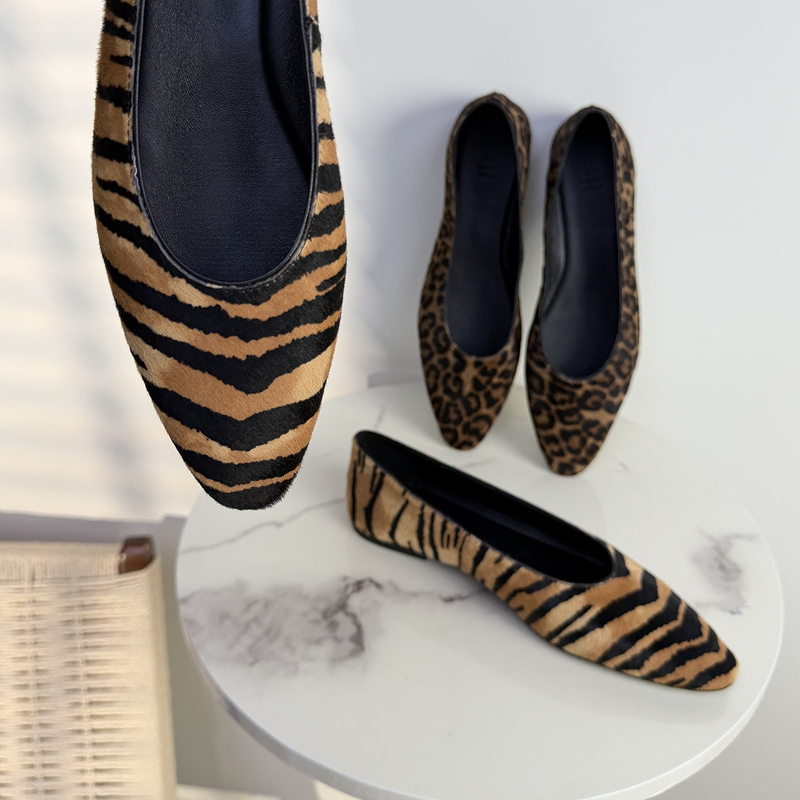 No. 6 Wardrobe L Mg Produced Retro Calve Leather Zebra Print Leopard Print Pointed Toe Shallow Flat Shoes Casual Shoes No. 6 Wardrobe L Mg Produced Retro Calve Leather Zebra Print Leopard Print Pointed Toe Shallow Flat Shoes Casual Shoes