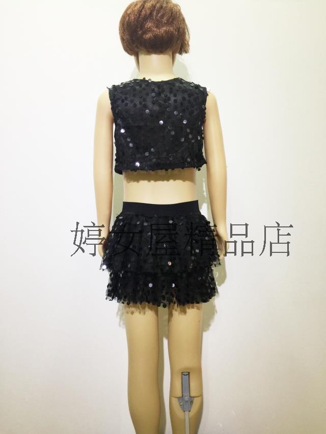 Trang phục trẻ em sequins vòng cổ stretch navel vest eo eo không tay cậu bé cô gái nhảy múa áo khoác