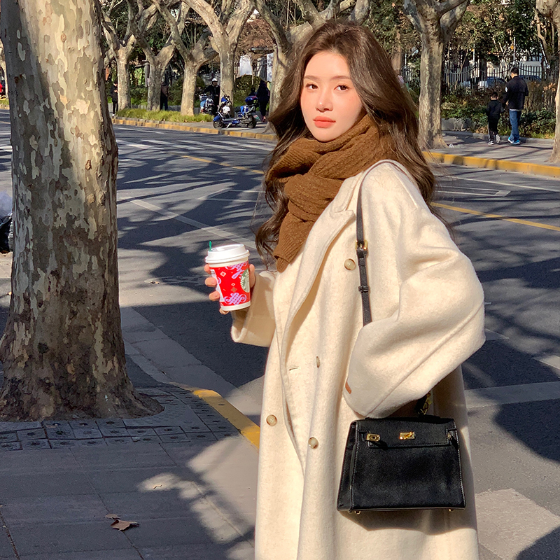 Su Jiuer Wool Double-Sided Coat for Women, Mid-Length 2025 New Style, Thickened Woolen White Winter Coat