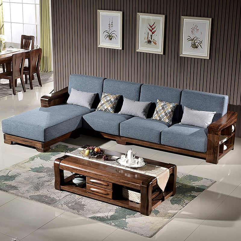 Black Walnut Corner Fabric Sofa Lady Combo Detachable Washable Living Room Small Modern Chinese Sofa
