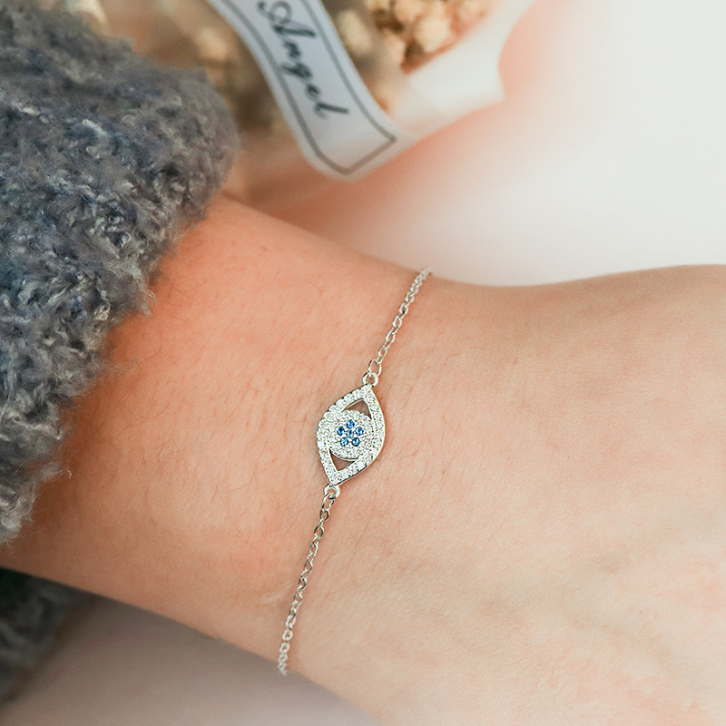 Family Xiang S925 Pure silver Devil's Eye Pure Silver Handmade Woman Han Edition Brief Personality Ornament Student Best Friend Gift