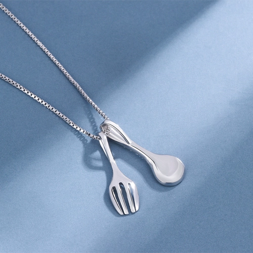 Ожерелье, подвеска, ложка, вилка, цепочка до ключиц, серебро 925 пробы, популярно в интернете