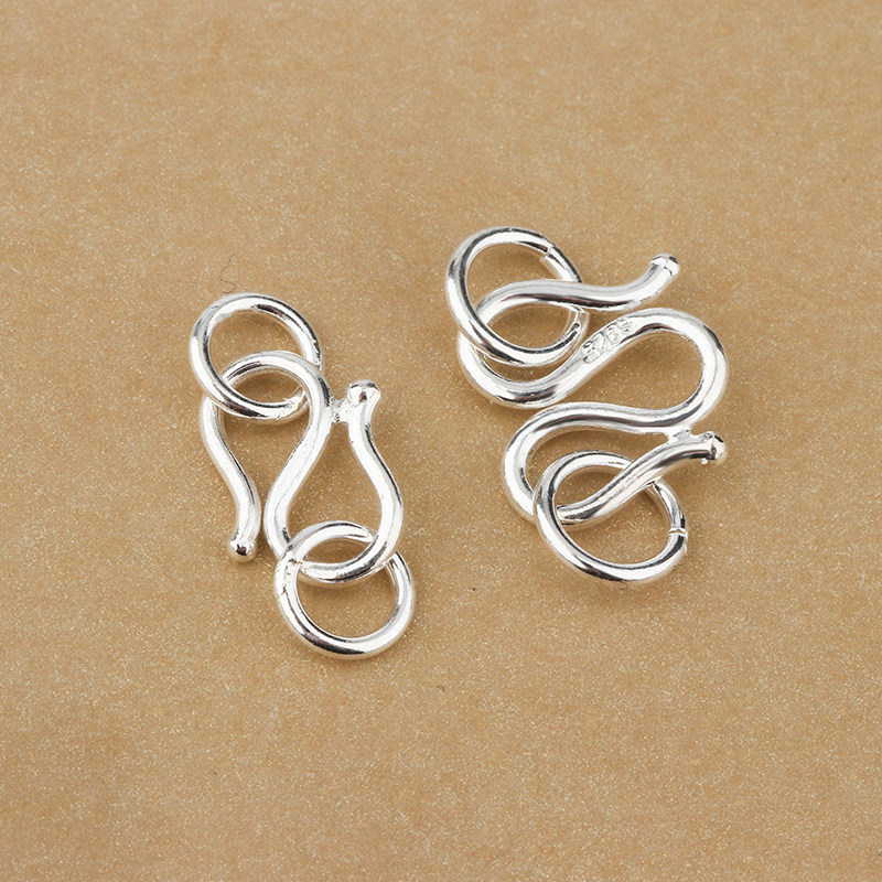 S925 pure silver DIY accessories Handmade string W clasp tail chain buckle Thai silver accessories double ring S hook S buckle Buddha beads