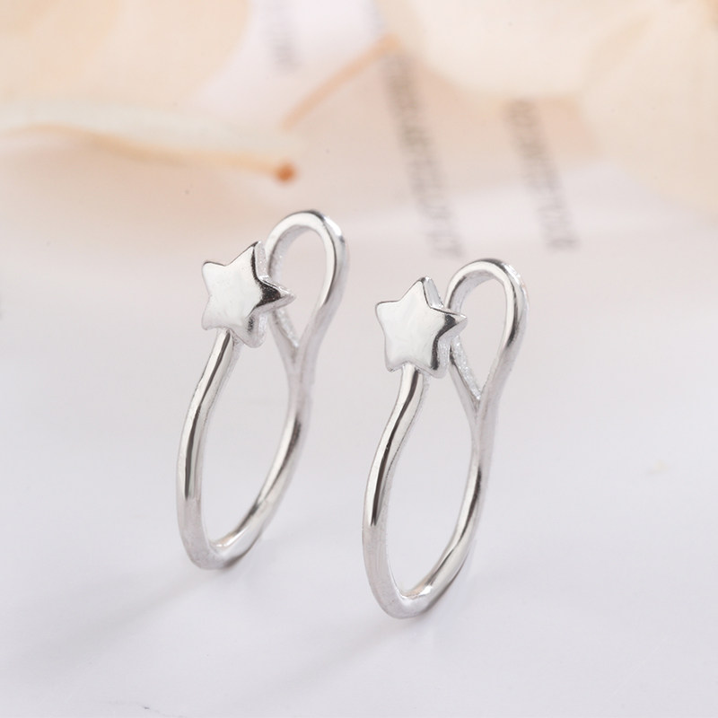 Tingxiang S925 silver five-pointed star ear clip simple net red earrings personality no ear hole ear bone clip earrings ear hook earrings for men and women