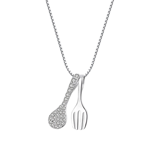 Ожерелье, подвеска, ложка, вилка, цепочка до ключиц, серебро 925 пробы, популярно в интернете