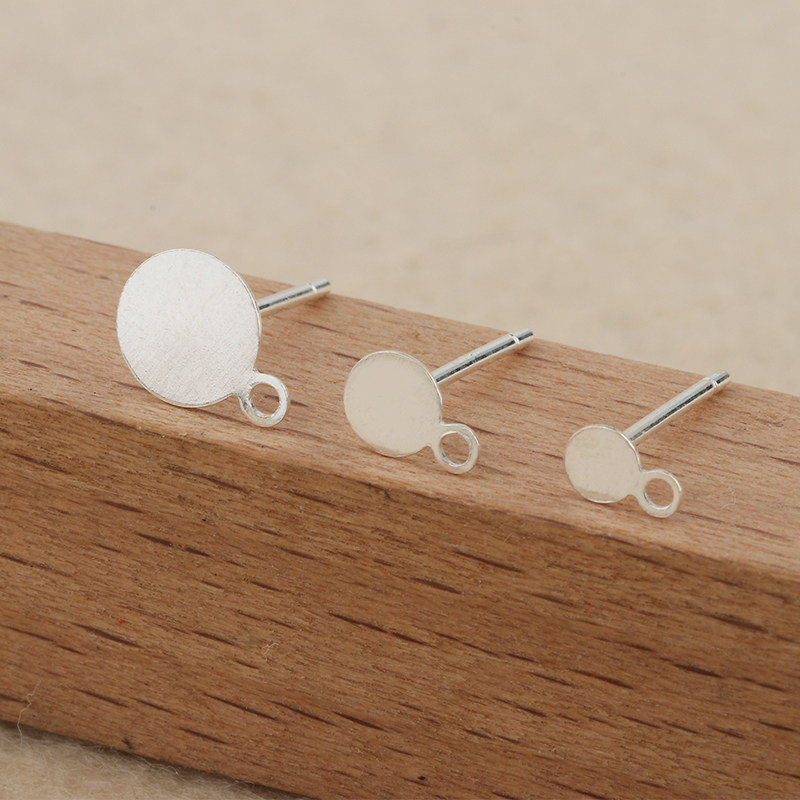 Flat head ear needle with circle 3-6MM925 pure silver ear needle diy accessories round pearl hollow depule pearl needle silver ear