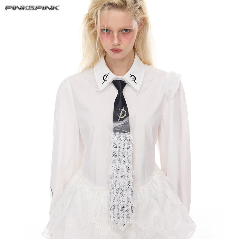 PINKSPINK Original Electric Moon Concept: Soft and Hard Collision Punk Ballet Lace Trim Genderless Y2K Tie