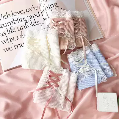 Japanese Princess ribbon sweet lace no trace underpants waffle cotton quality medium low waist breifs safety pants women