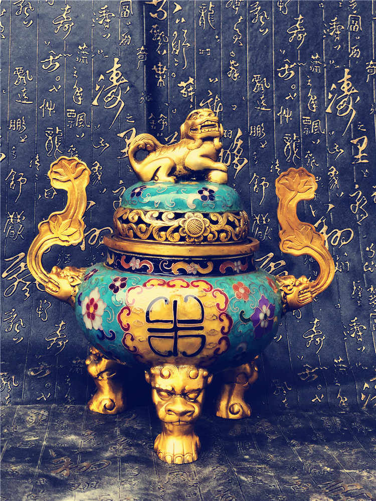 景泰藍 銅胎掐絲琺瑯彩牡丹紋香爐 香道具 骨董品 景泰藍 銅胎掐絲琺瑯彩牡丹紋香爐 香道具 骨董品 仁 『銅製 景泰藍