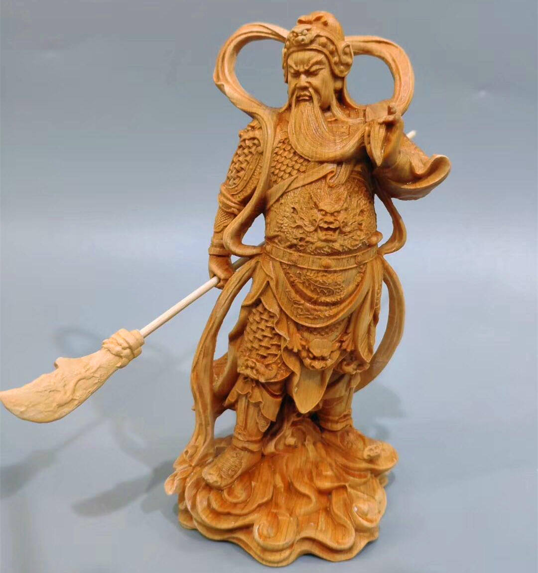 Boxwood carvings of Garan Veduo Bodhisattva left and right hair-care Buddha statues for ornaments Guan Gong Wealth God statue for home use