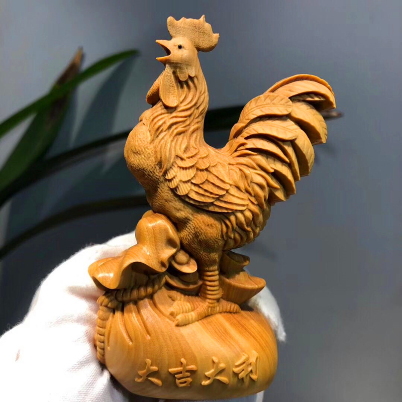 Wood Carving Small Leafs Yellow Poplar Wood Chicken Pendulum Pieces Fung Feng Shui Solid Wood Engraving Rooster Handicraft Duozodiac Chicken Furnishing-Taobao