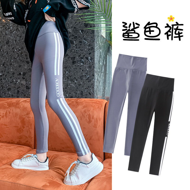 2022 autumn new girls' high waist letter slim shark pants middle-aged children's elastic slim Barbie outer wear inner pants