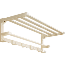 Lins Home Cream Style Double-layer Bath Towel Rack Storage Rack No-Punch Bathroom Towel Rack Folding Lins Wood Industry
