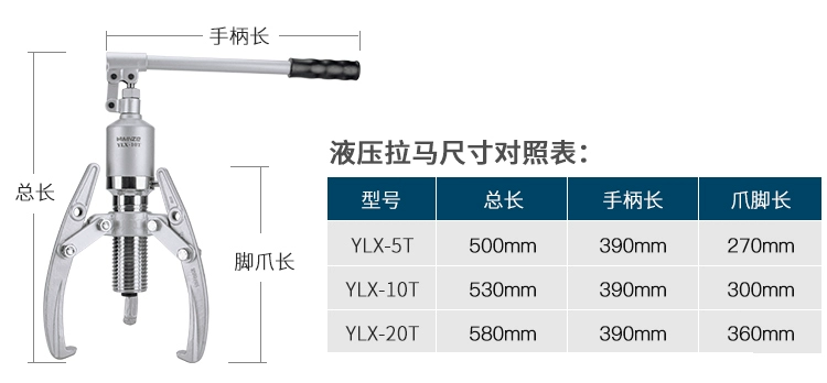 Máy kéo thủy lực ba móng hai móng Yuhuan Mingzhe 5T10T20T30T50T công cụ tháo vòng bi tấn được sử dụng theo chiều ngang