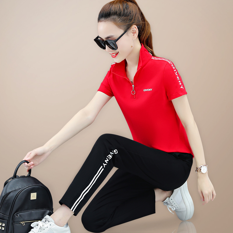 Short Sleeves Long Pants 361 Sportswear Suit Women's Summer 2022 New Seven-Pants Plus Size Pure Cotton Casual Women's Clothing