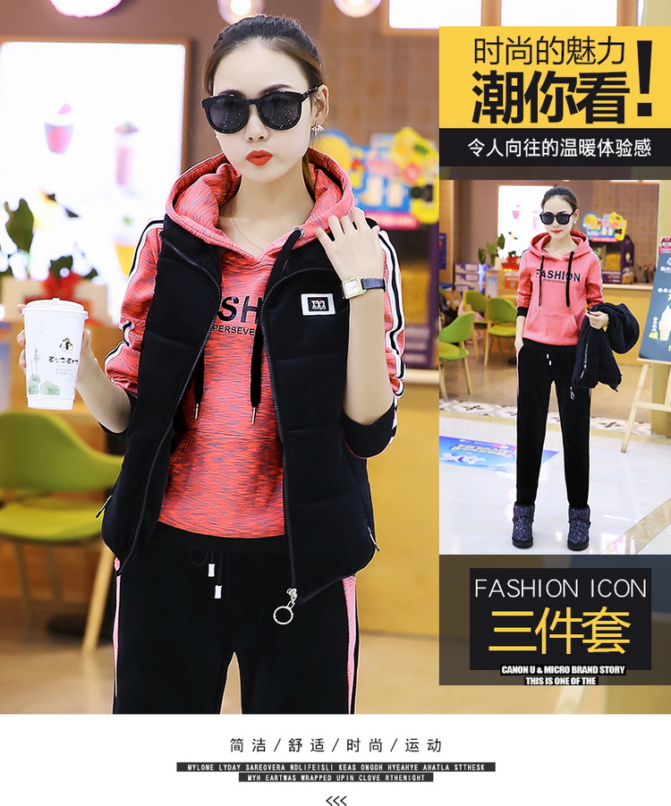 Xuân 2019 mới 361 trang phục thể thao phù hợp với nữ Jordan Thời trang Hàn Quốc giản dị cỡ lớn thả lỏng ba mảnh - Thể thao sau bộ nỉ adidas