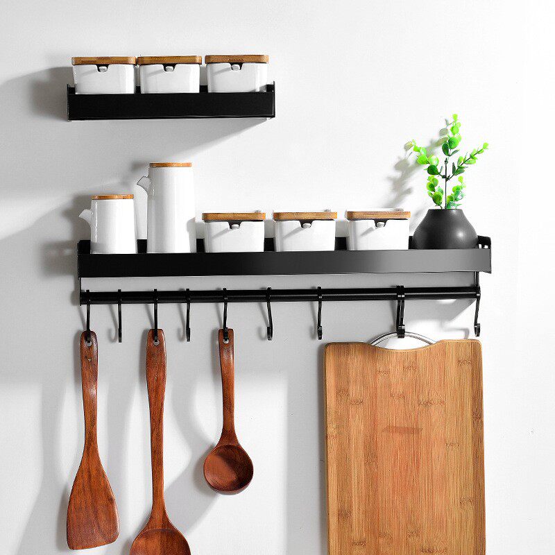 Japanese-style home kitchen rack wall-mounted punch-free seasoning rack multi-functional thickened high-value storage rack