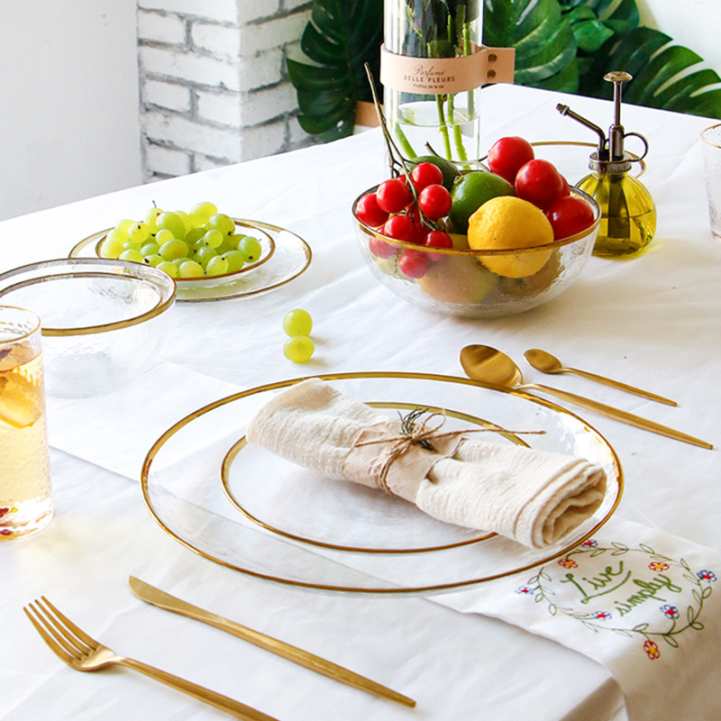 Nordic Ins Wind Phnom Penh Glass Cutlery Western Dining Steak Platter Pan Banquet Glass Tray Dinner Plate Snack Dish