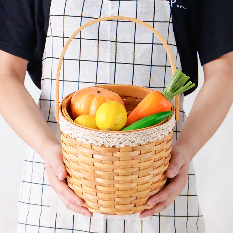 Day Style Finishing Containing basket Rattan Woven Fruit Basket Portable storage basket Picnic Basket Tabletop Pendulum hanging basket Flower Basket