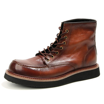 Washed horsehide retro work boots high-top shoes hand-rubbed and distressed men's shoes fashionable casual men's boots