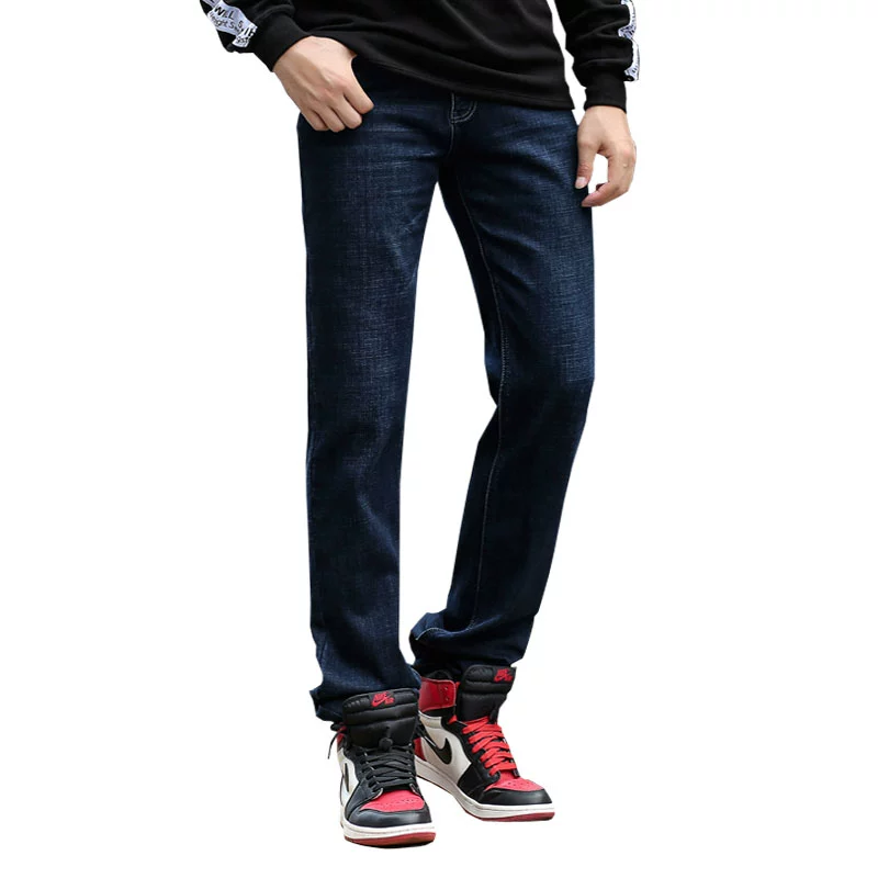 Tuổi trẻ đơn giản quần jean dày thẳng quần dài nam phiên bản dài 120cm rộng mùa đông quần mới cao