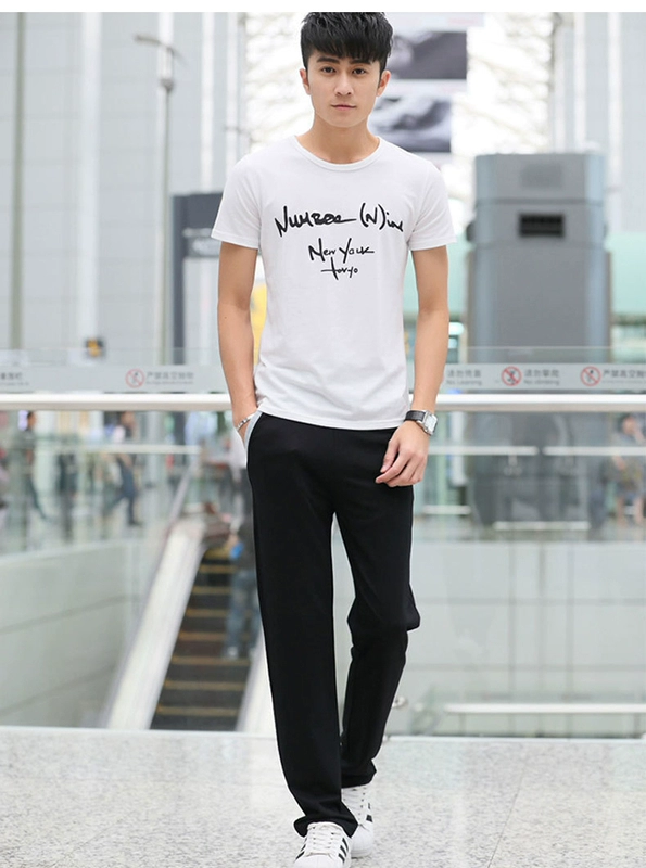 Phiên bản mở rộng của quần thể thao giản dị cotton cotton thẳng quần dài quần nam mùa thu và mùa đông dài 120cm quần âu