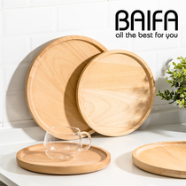 Household Japanese round wooden tray bread pastry baking tea tray wine cup Cup Cup Cup plate commercial solid wood tableware