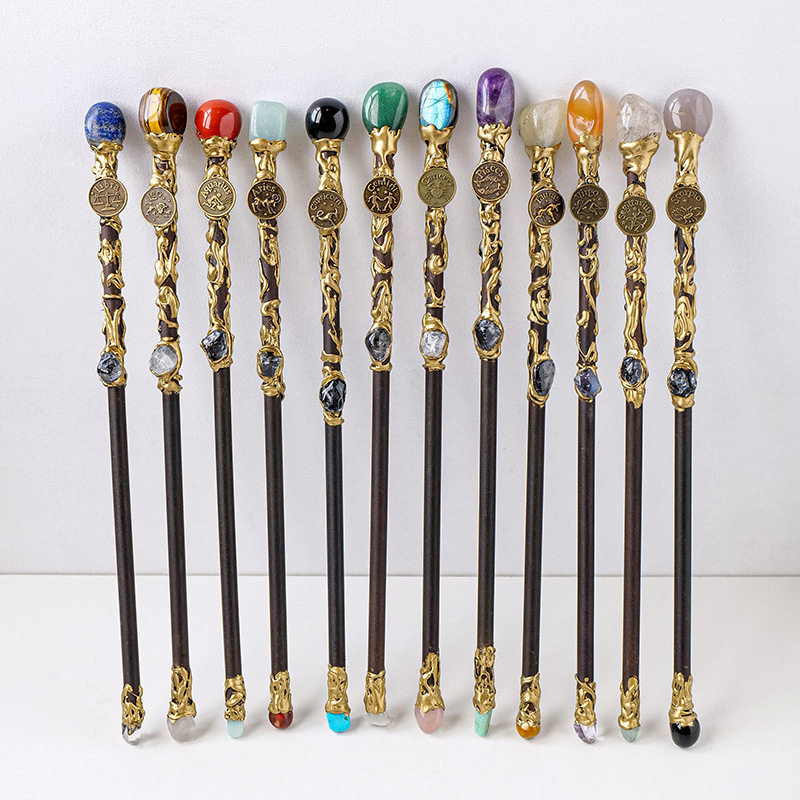 Natural Crystal Twelve Constellations Magic Crystal Scepter Original Design Magic Wand Handmade Exquisite Gift