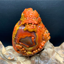 Warring States red agate Red Yellow Nanshan material boutique carving auspicious dragon hand handle decoration Jade gift