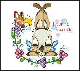 Cross embroidered electronic drawing 5634 small rabbit butterfly holding pillow 69W* 73H21 color XSD source file