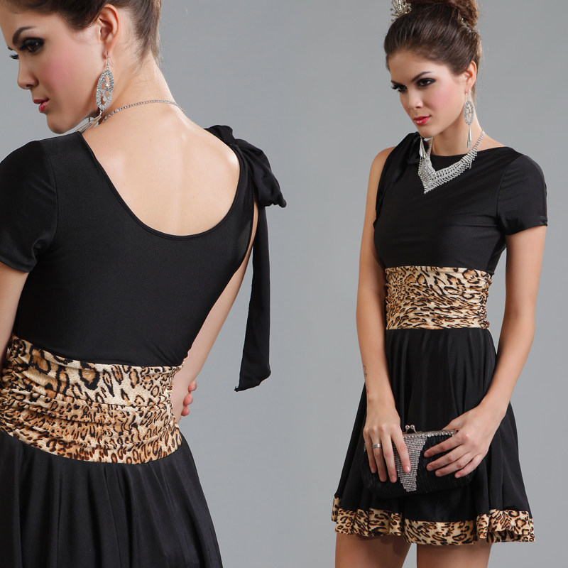 Waltz Race Black Leopard Print Modern Dance Dress New Ballroom Dance Stretch Fabric Big Pendulum Skirt 2325
