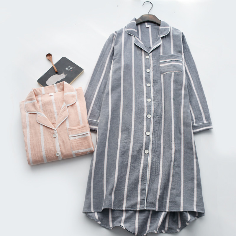 Day-style minimalist wind sweatshirt sleeping dress female style spring and autumn thin section pure cotton cloth washed double layer long sleeve stay-at-home pyjamas