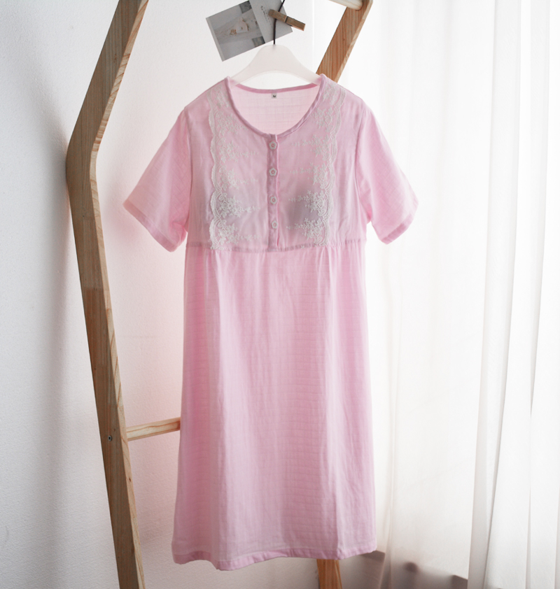 Công chúa Nhật Bản với ngực pad ngắn tay ren nightdress phụ nữ mùa hè bông hai lớp gạc mỏng đồ ngủ nhà dịch vụ