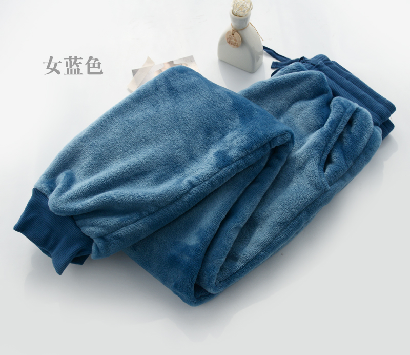 Bộ đồ ngủ đơn giản kiểu flannel Nhật Bản cho nam nữ mùa thu và mùa đông ấm áp và quần nhung miệng dày quần nhà quần tây nam đẹp