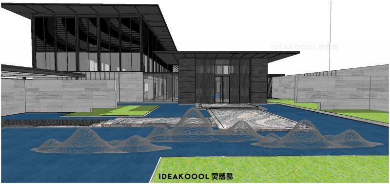 万锦公馆售楼处展示范区居住区入口景观建筑SU模型丨