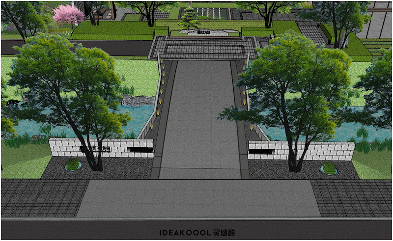 玖龙府展示范区售楼处住宅居住小区入口景观SU模型丨