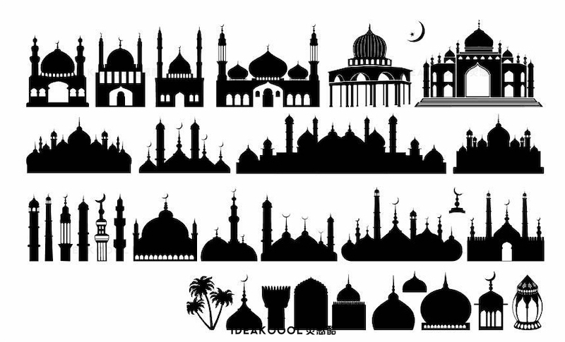 AI矢量标志城市高楼建筑黑白剪影丨