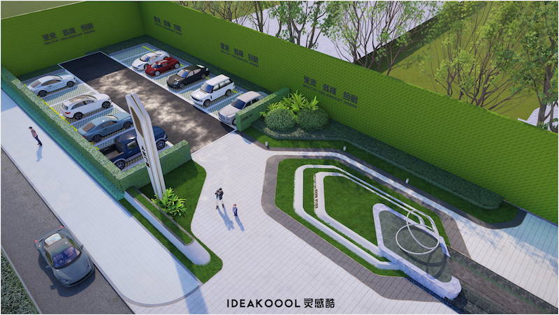 现代折线风展示范区居住宅间小区入口景观草图SU模型LUMION效果图丨