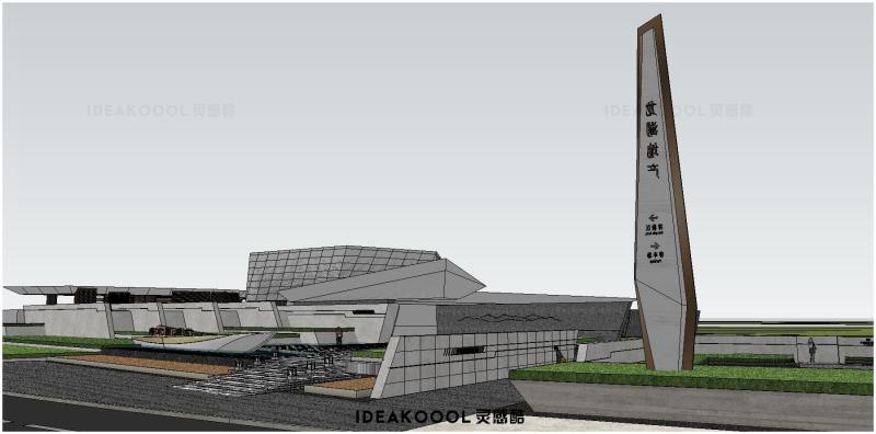 现代昱湖壹号售楼处展示范区居住区入口景观建筑效果图草图SU模型丨