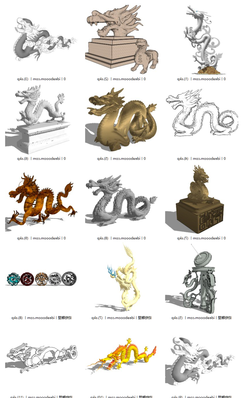 中国龙合集丨飞龙头盘龙浮雕景观动物雕塑SU模型丨