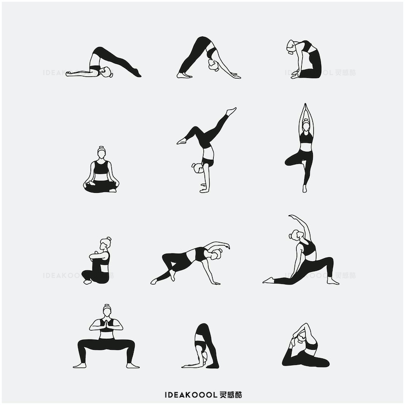 AI矢量手绘风线稿运动健身瑜伽人物丨