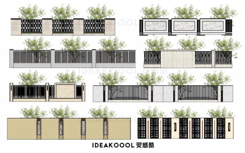 现代中式围墙丨新亚洲示范展示区铁艺景观围墙庭院居住区SU模型丨