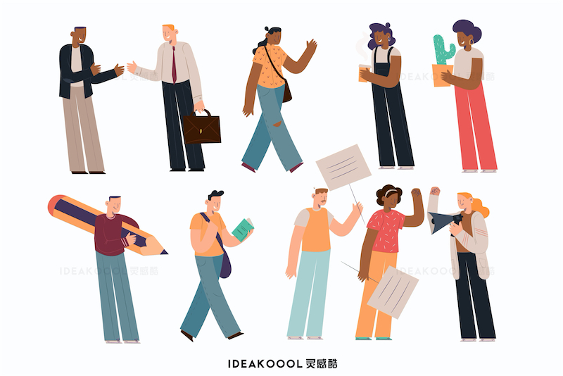 PNG免扣丨插画风日常休闲办公洽谈人物丨