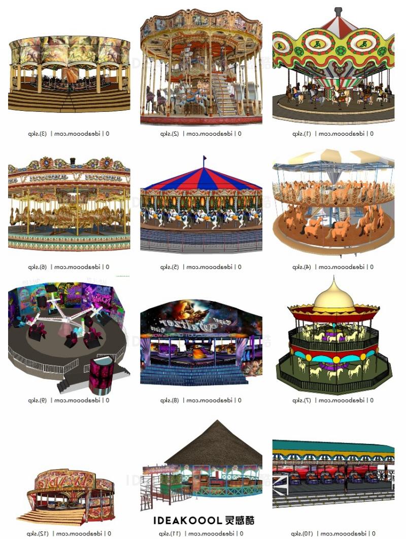旋转木马丨游乐场公园乐园景区旋转马娱乐设施器械SU模型丨