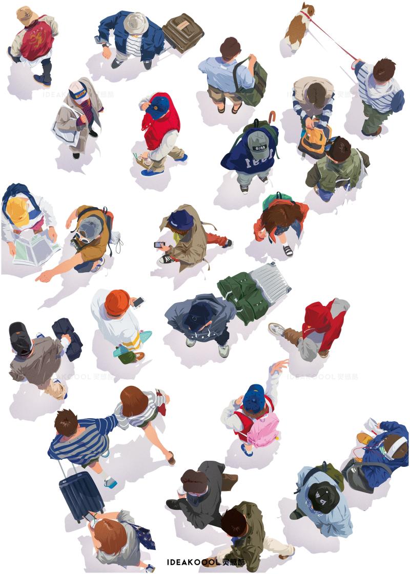 PNG免扣拼贴风鸟瞰俯视平面人物丨