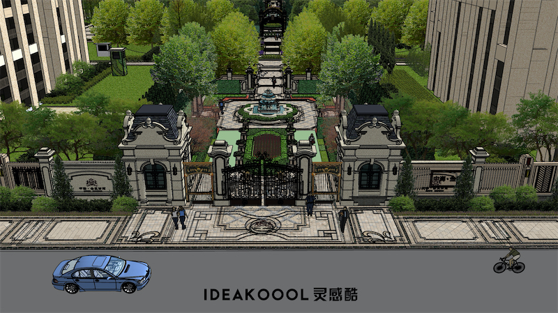 新古典大区景观草图SU模型丨