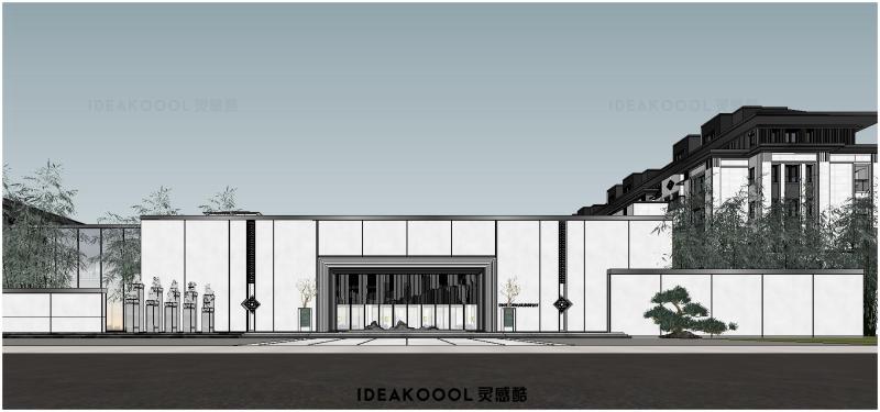 新中式示范区展示范区居住区入口景观SU模型丨